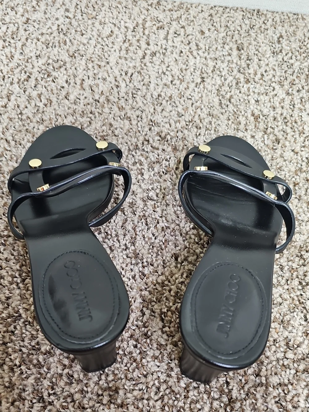 JIMMY CHOO STUDDED LEATHER SLIDES BFPM-07-203